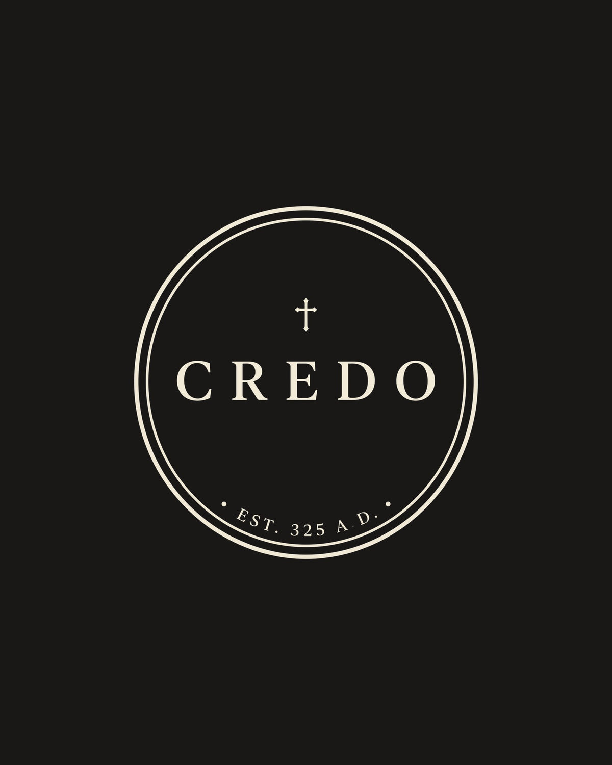 Front print: the Credo seal, Est. 325 A.D.